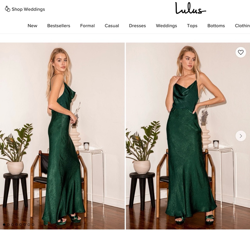 Lulu’s Exquisite Evening Emerald Green Satin Cowl Neck Maxi Dress